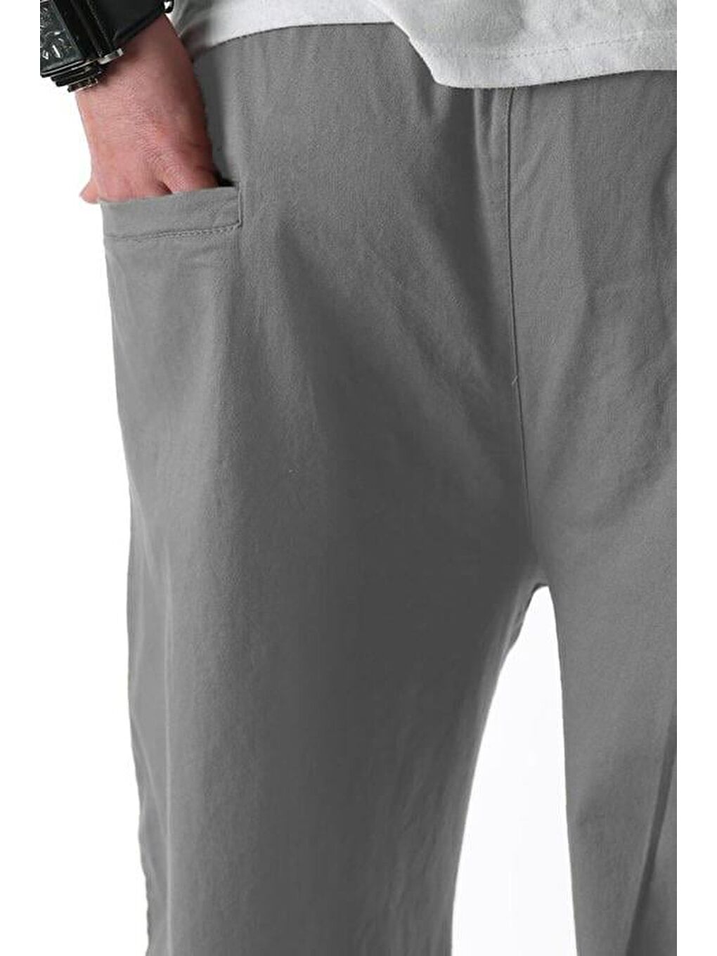 Gri Füme Bol Paça Beli Bağlamalı Erkek Pantolon E7403-2