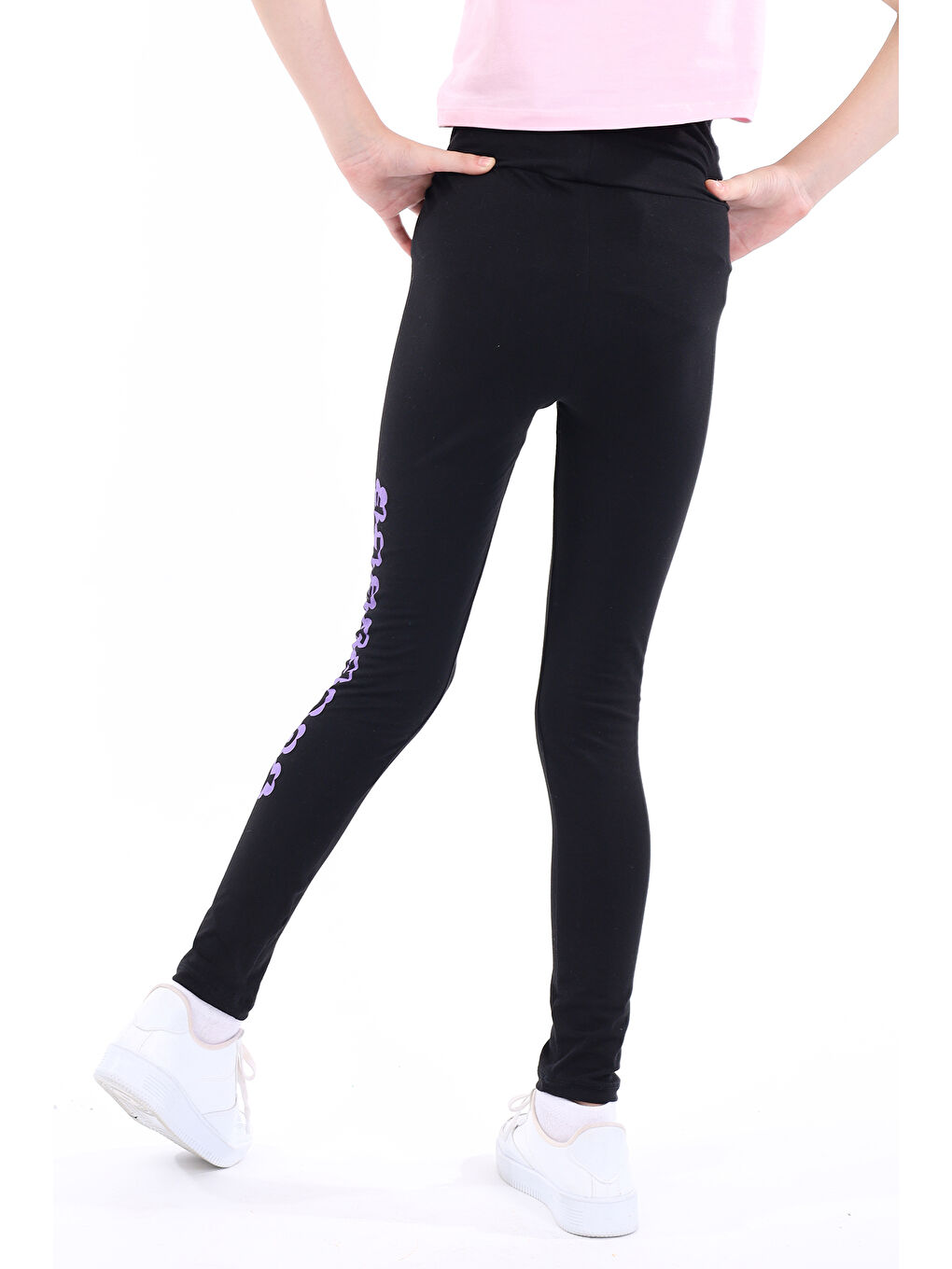 Siyah Kız Çocuk Baskılı Tayt-1