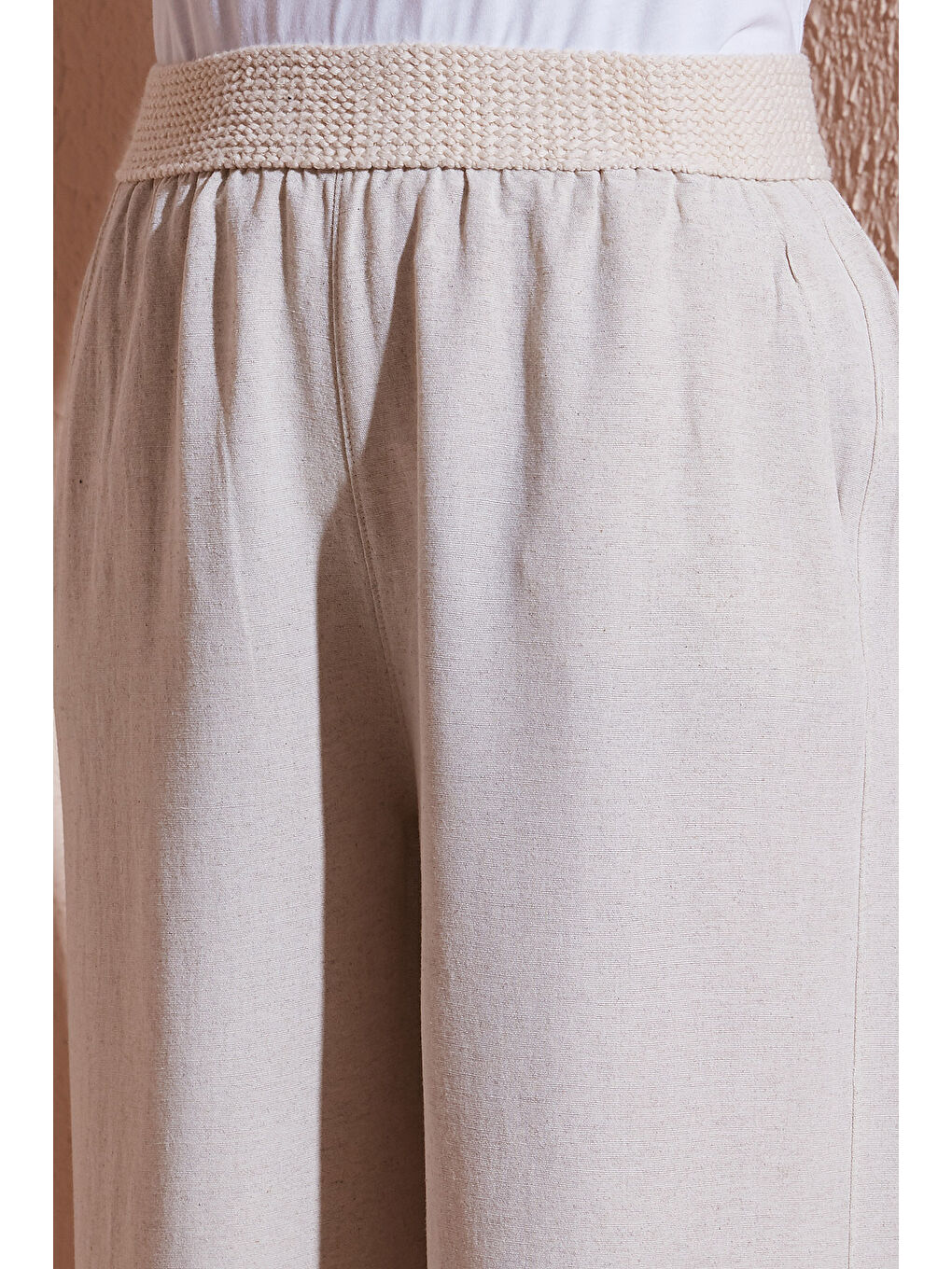 Bej Wide Leg Yüksek Bel Geniş Paça Pantolon 25Y0893K1-5