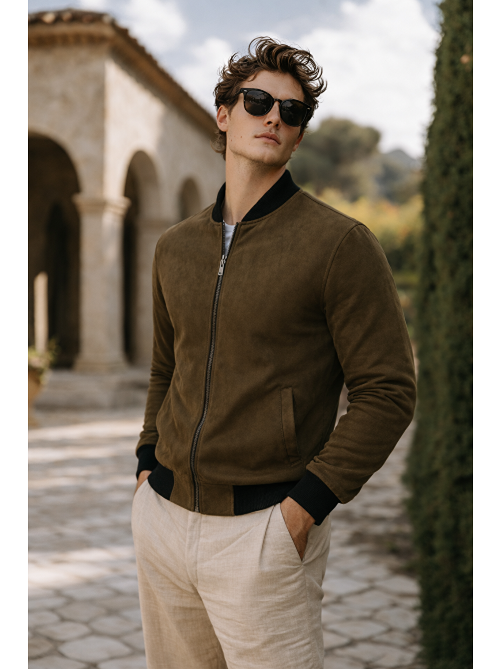 Erkek Premium Comfort Basic Nubuk Süet Haki Ceket-4