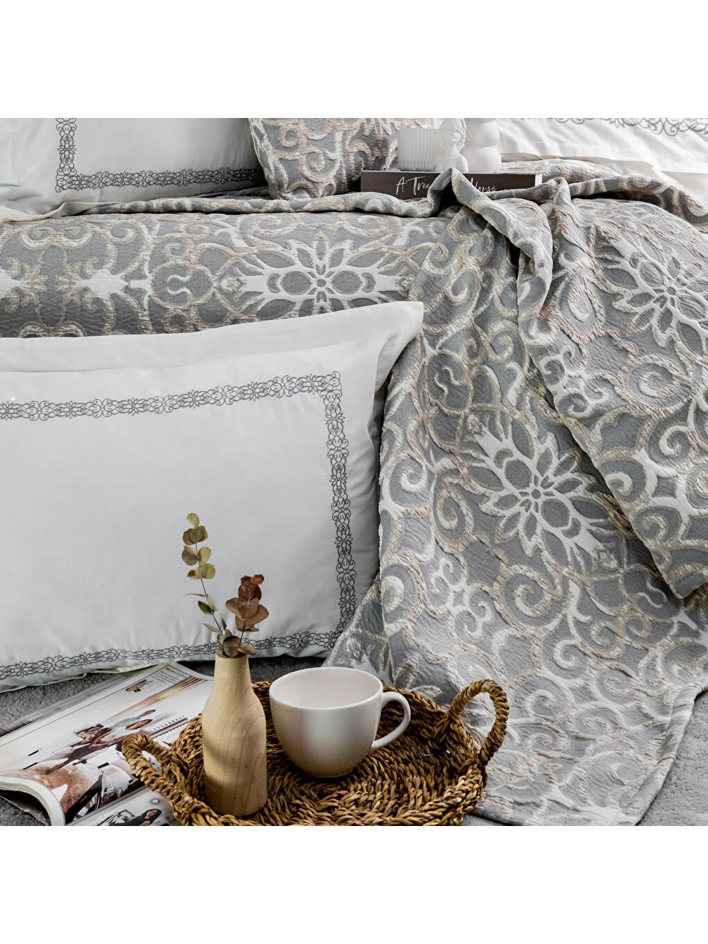 Home Amara Yatak Örtüsü Nevresim Seti 8 Parça-İndigo-4