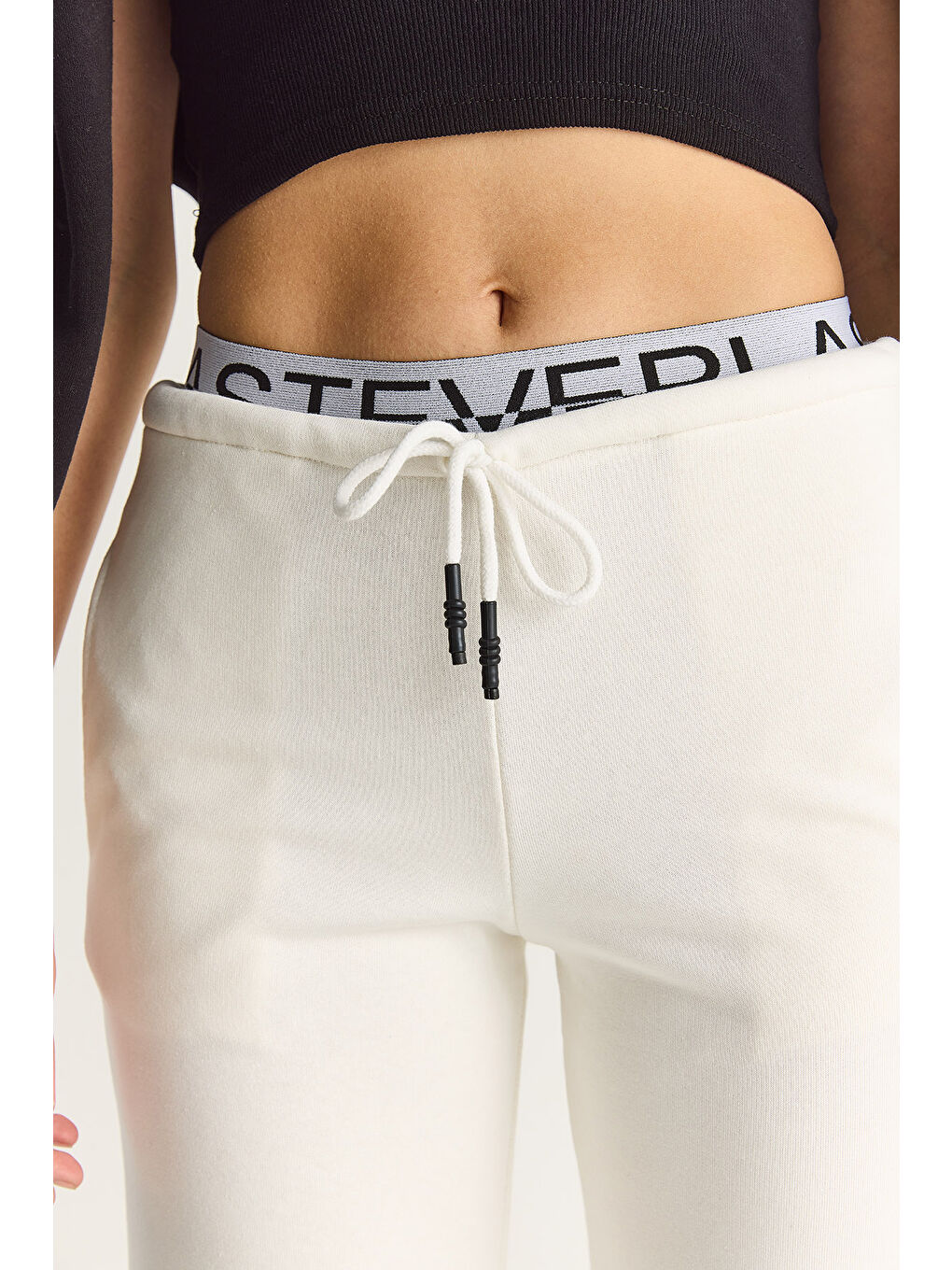 Ekru Kadın Beli Lastik Detaylı Bol Paça Eşofman Altı-4