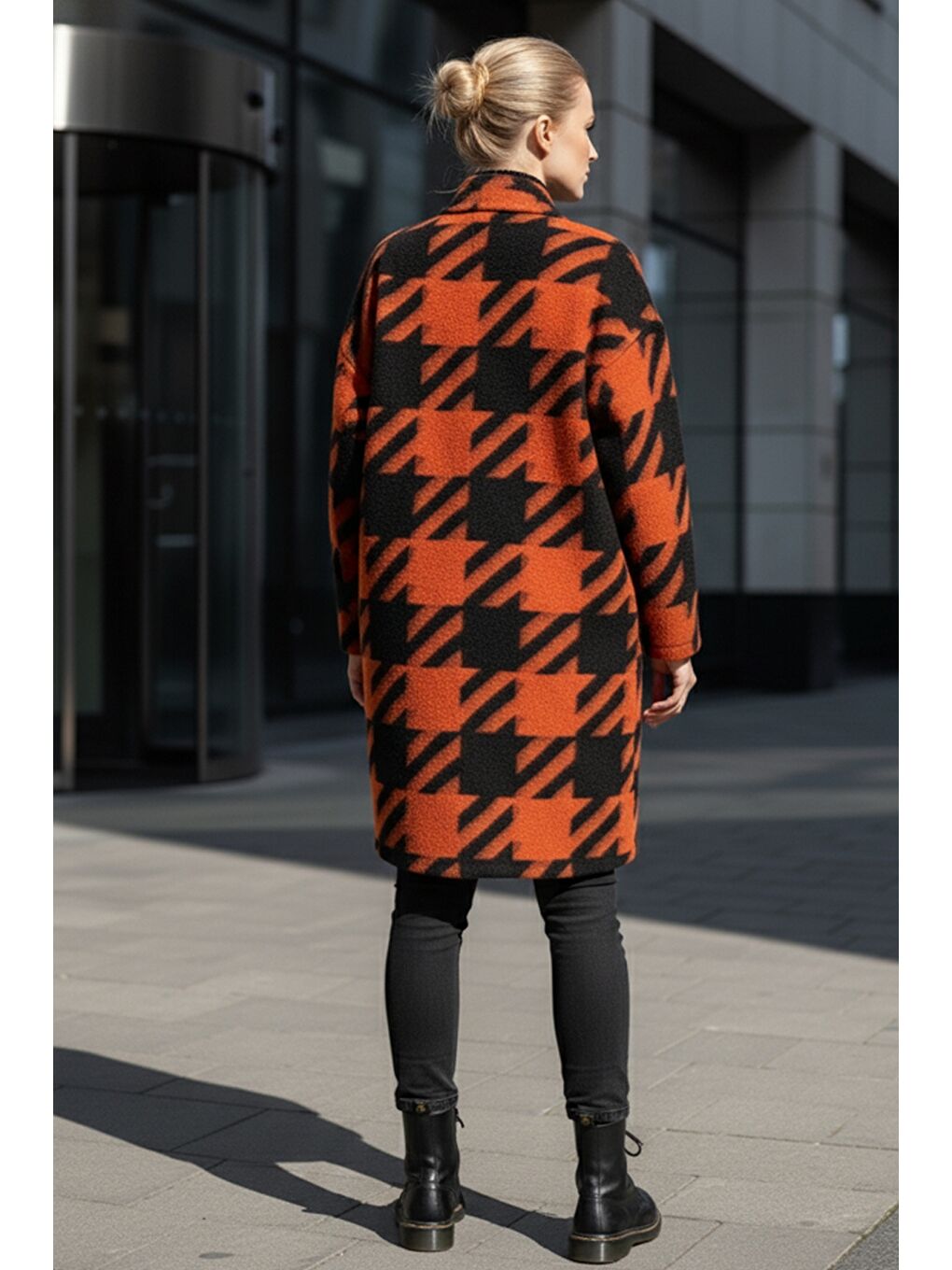 İtalyan Siyah-Turuncu Kimono Yaka Uzun Kol Kazayağı Kapamasız Cepli Casual Kaşe Dokuma Ceket 100 75-4