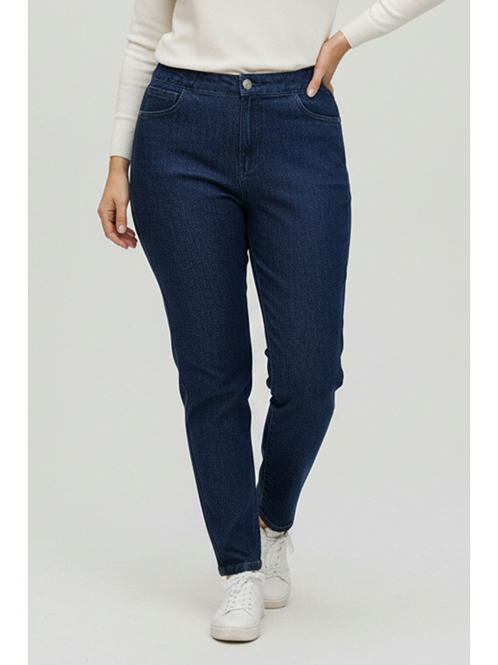 Büyük Beden Kadın Beli Lastikli Elastanlı Boru Paça Jean Pantolon 03 Lacivert01-4