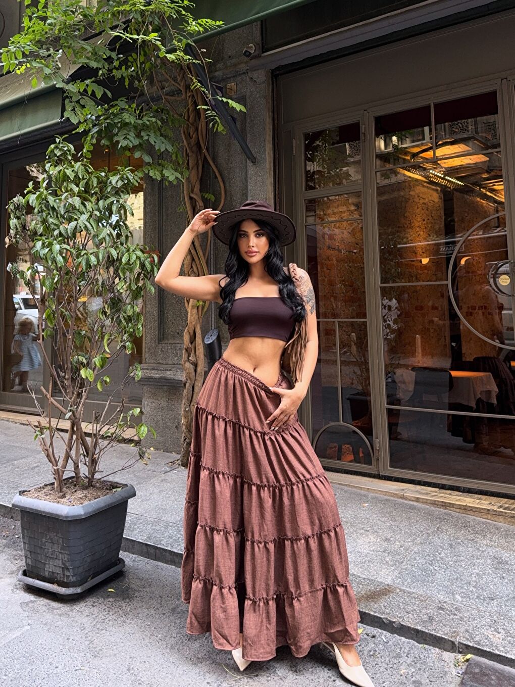 Kat Kat Pileli Kahverengi Etek-2