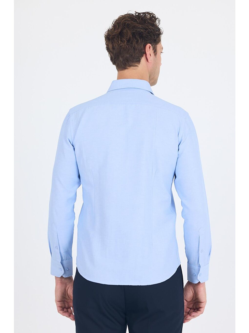 Mavi Sert Yaka Düz Classic Pamuklu Slim Fit Gömlek 1004250214-4