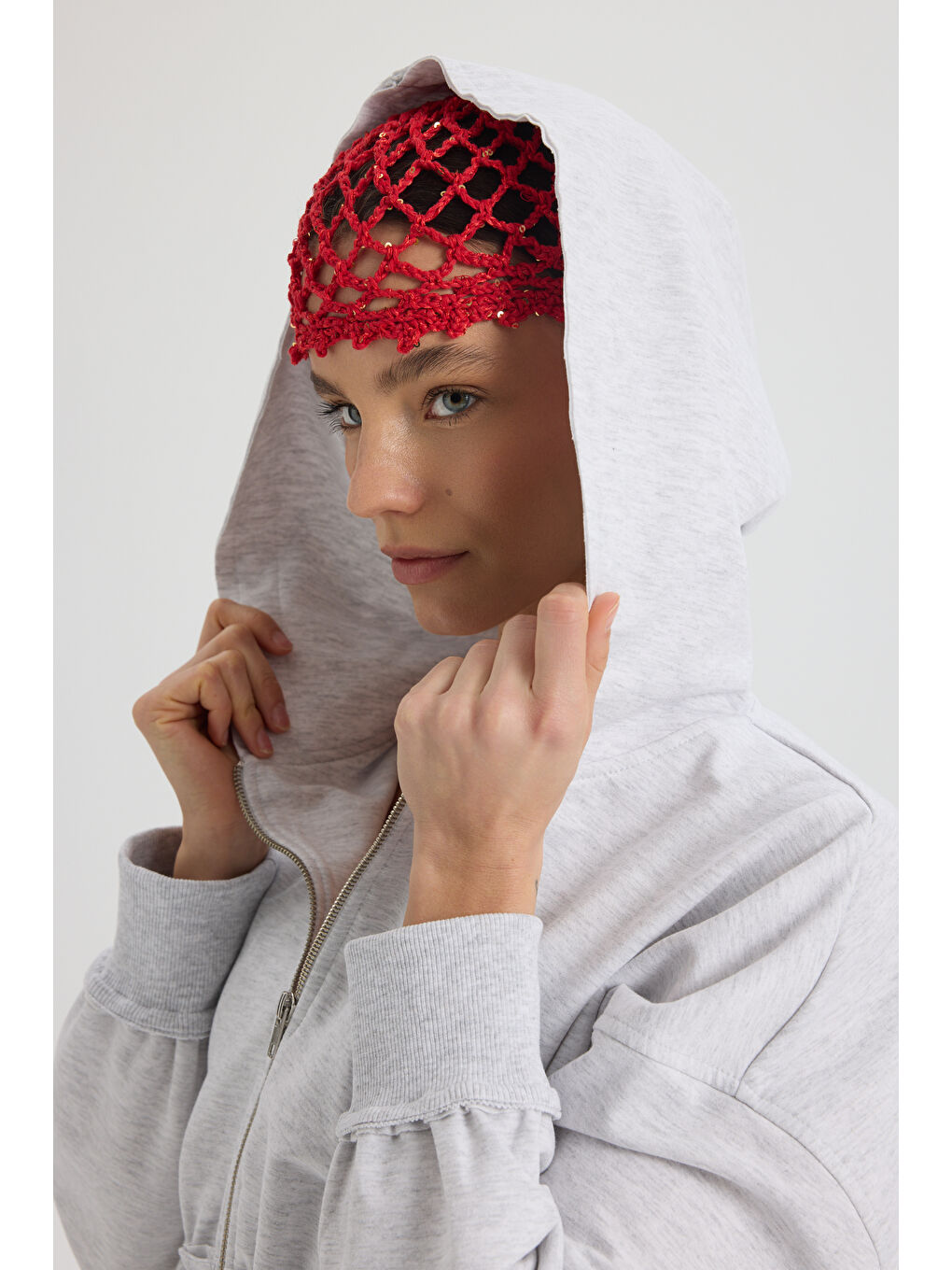 Beyaz Petal Pis Detay Karmelanj Crop Eşofman Takım-6