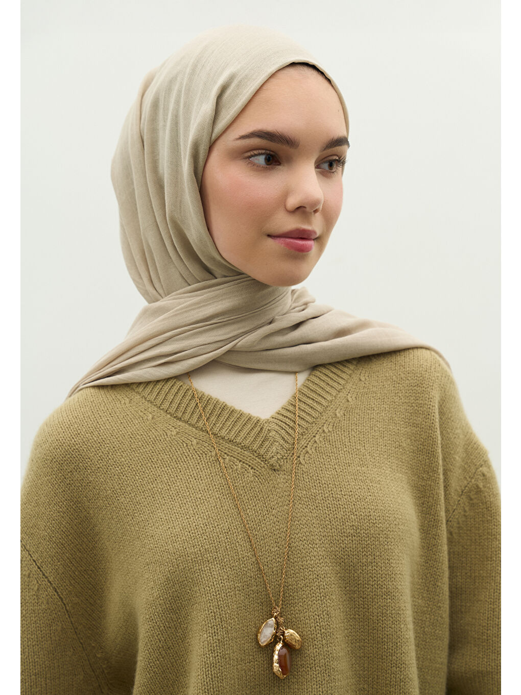 Bej KAŞMİR DOKULU ŞAL NATUREL BEJ-1