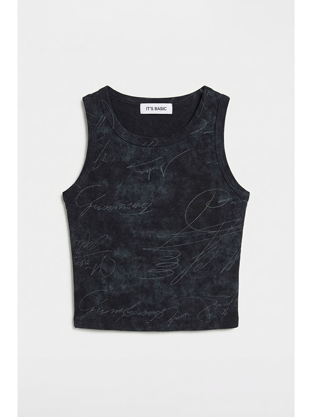 Kadın Siyah Antrasit w5 Crop Özel Baskılı Yıkamalı Kumaş Tasarım Body