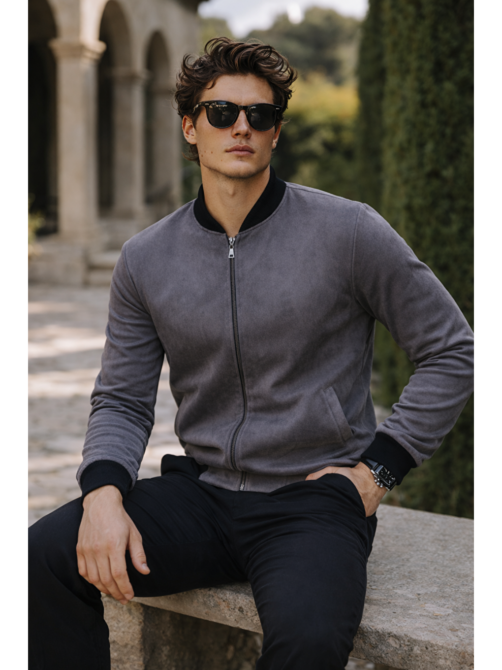 Gri Erkek Premium Comfort Basic Nubuk Süet Füme Ceket-1