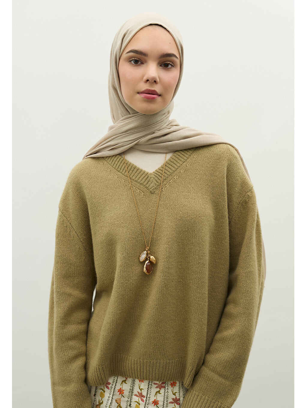 Bej KAŞMİR DOKULU ŞAL NATUREL BEJ-2