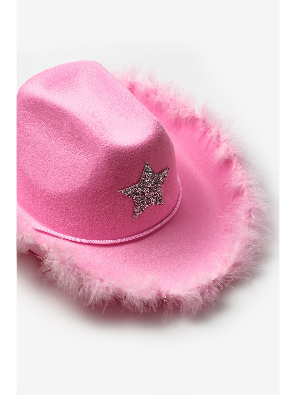 Pembe Yıldız Desenli Tüylü Kız Çocuk Kovboy Şapkası-1