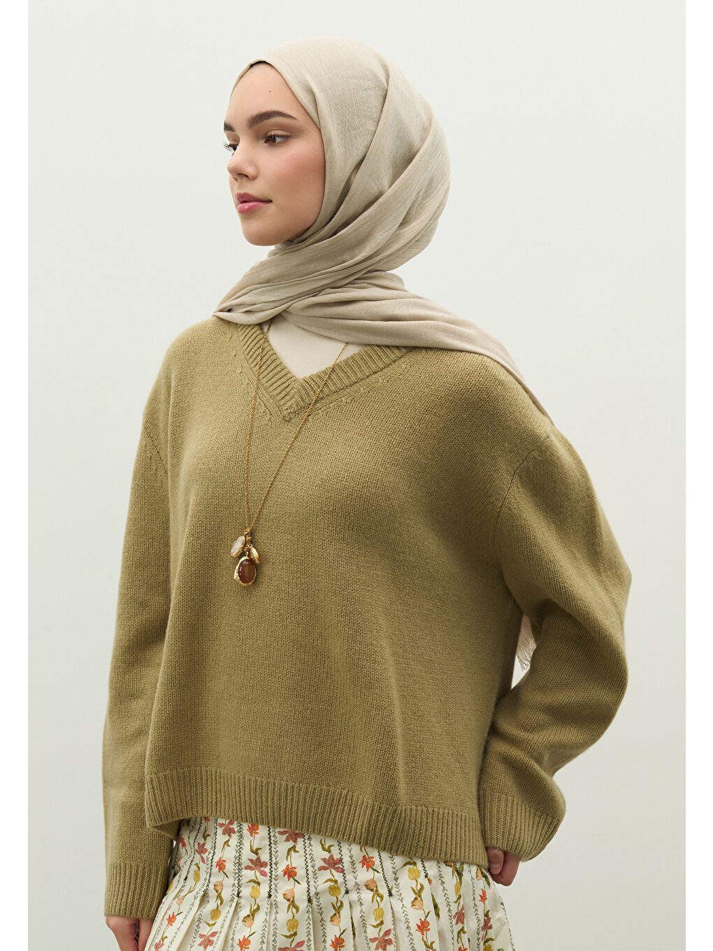 Bej KAŞMİR DOKULU ŞAL NATUREL BEJ-3