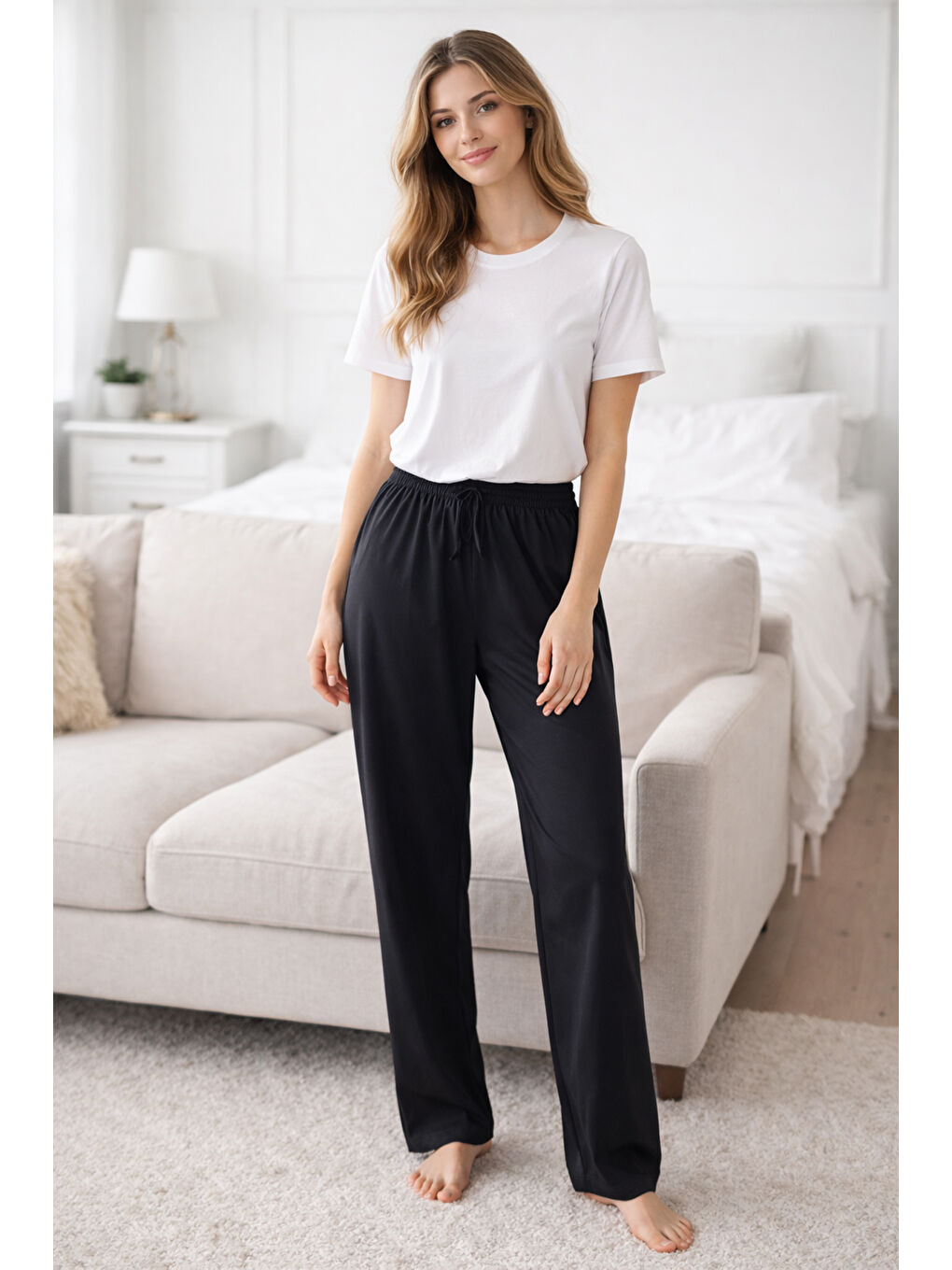 Kadın Penye Kumaş Tek Pijama Alt 16 Siyah-2