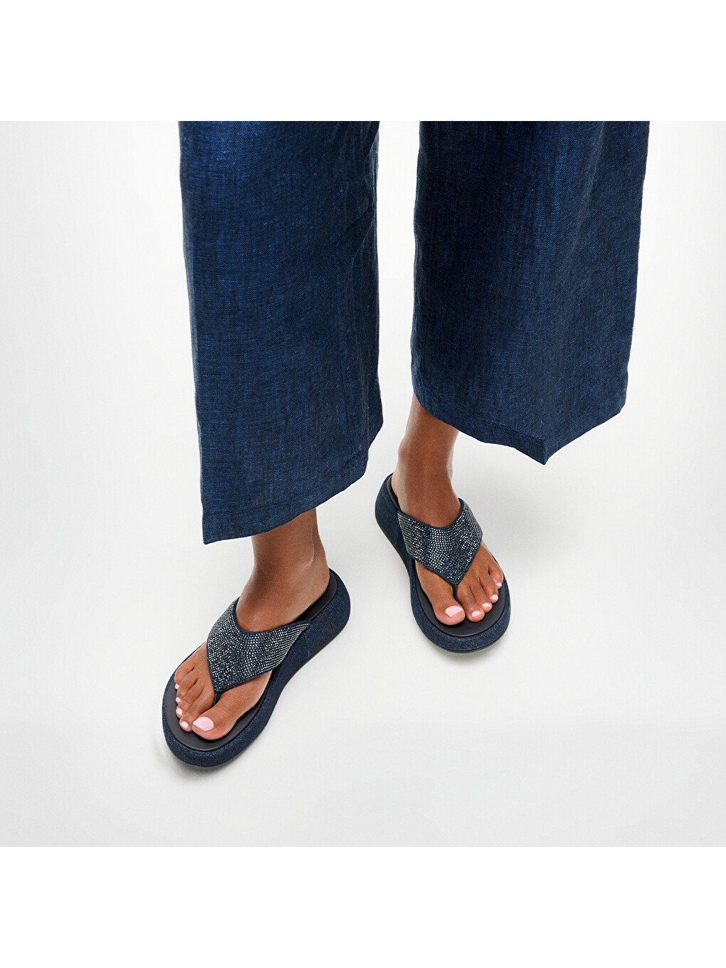 Lacivert Kadın Terlik A2V-D71 F-MODE Toe Post -Denim And Hotfix-1