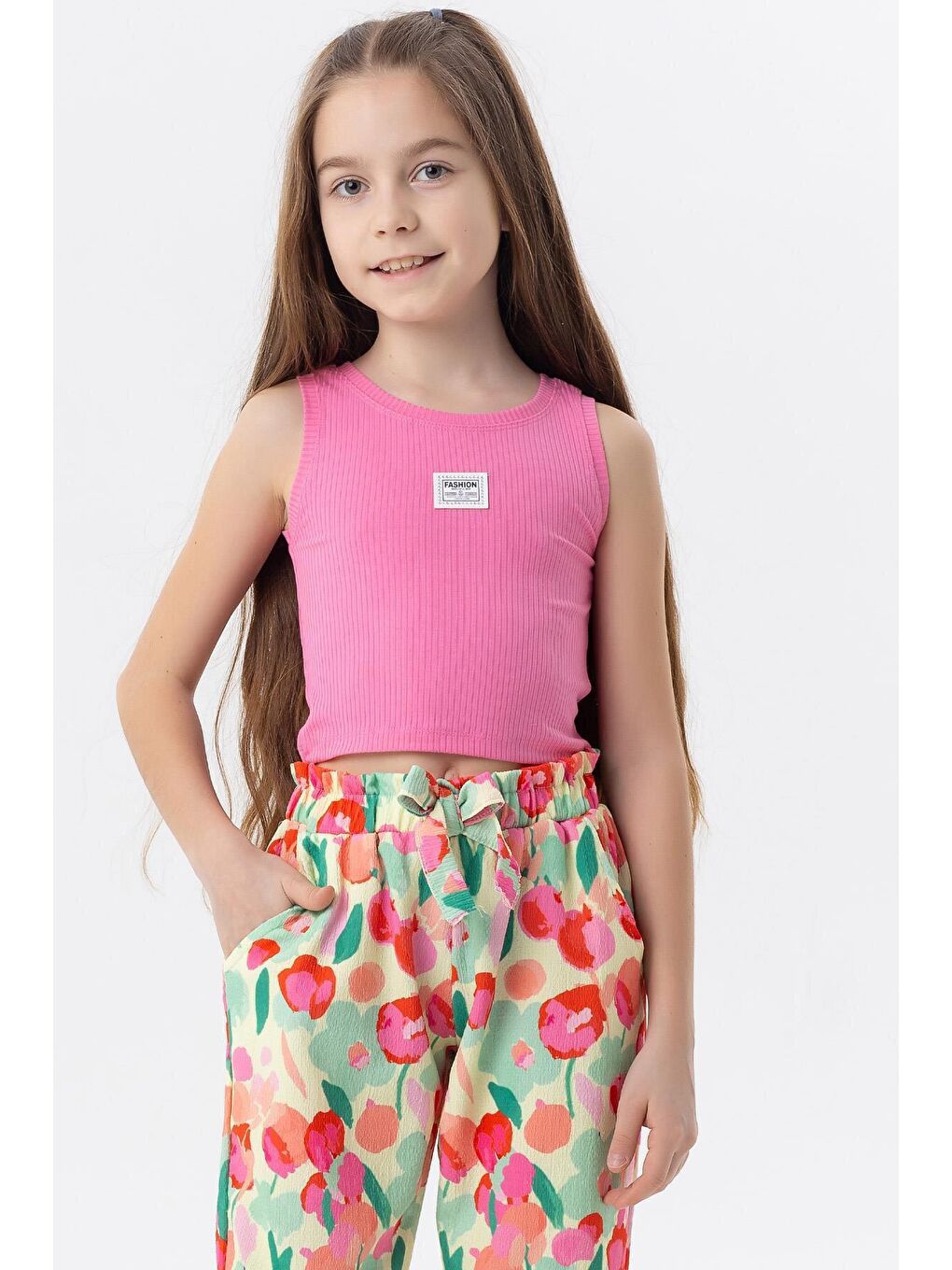 Kız Çocuk Atlet Armalı Taşlı Fuşya (9-14 Yaş)