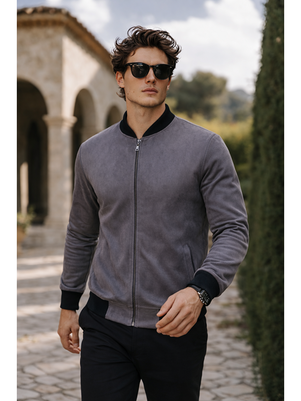 Gri Erkek Premium Comfort Basic Nubuk Süet Füme Ceket-2