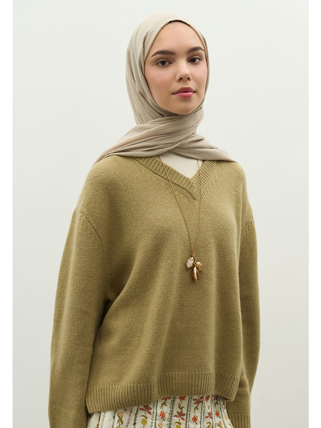 Bej KAŞMİR DOKULU ŞAL NATUREL BEJ-4