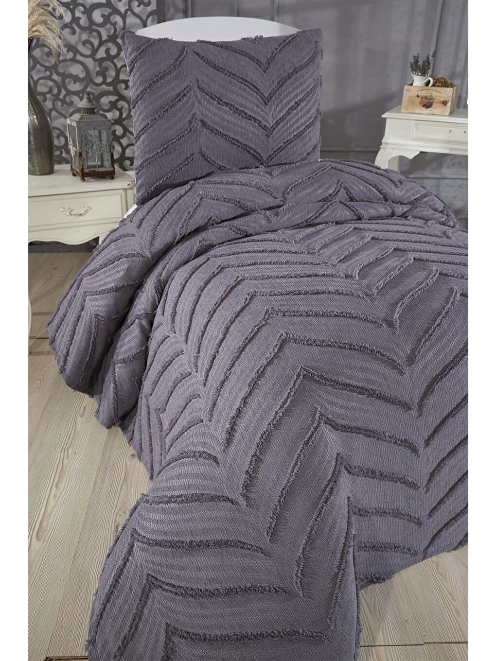 Sementina 2 Parça Tek Kişilik Pike Takımı Antrasit-1