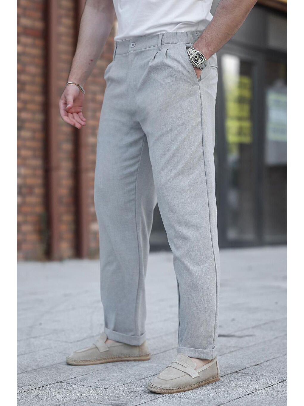 Gri  Erkek Kumaş Pantolon E6577-1