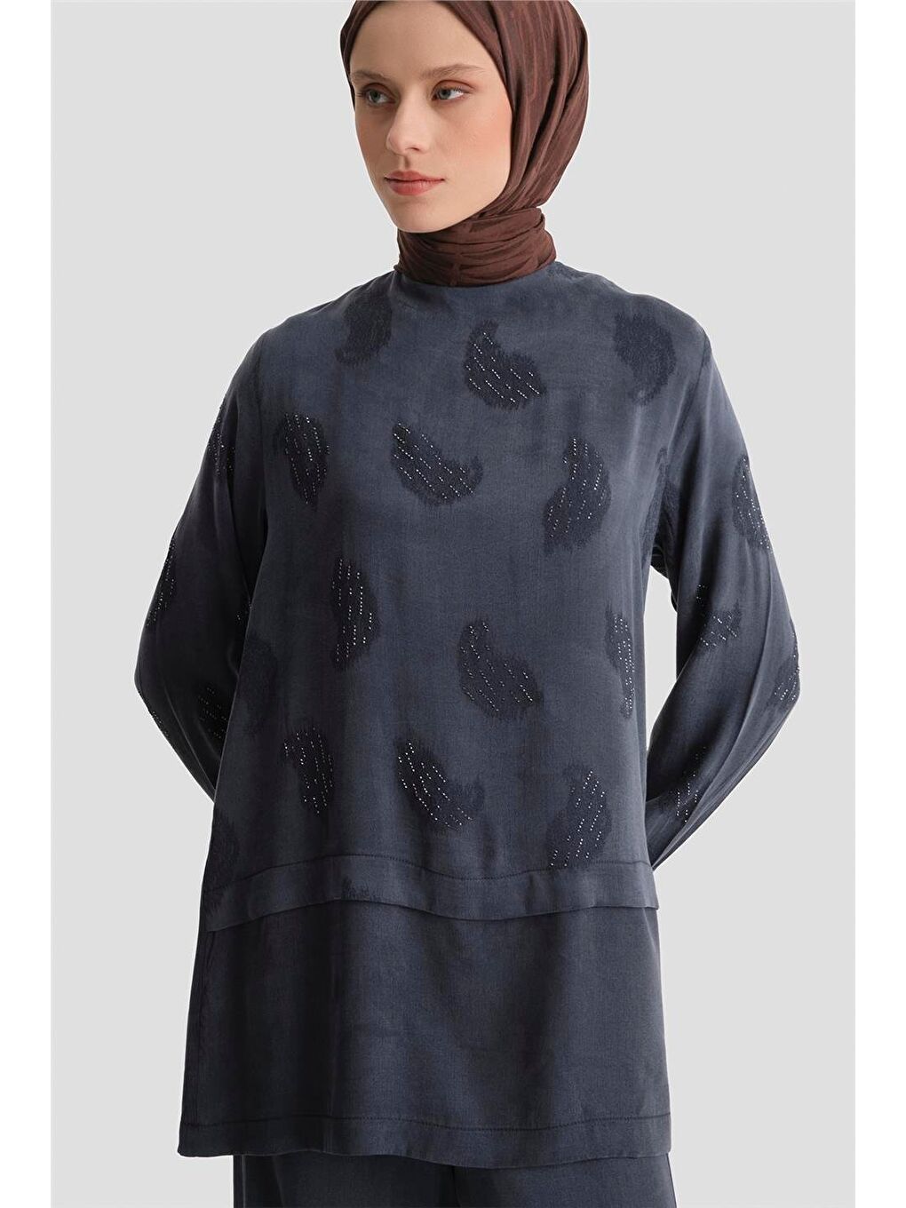 İşleme Detaylı Kupra Takım İndigo-1