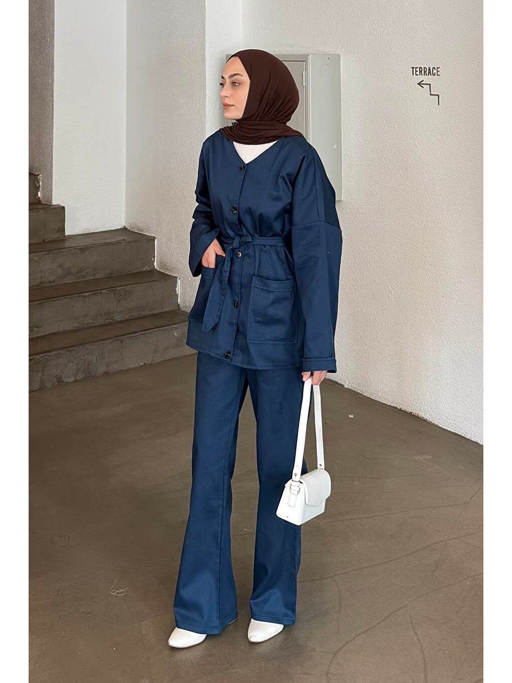 Kuşaklı Gabardin Takım Lacivert-1