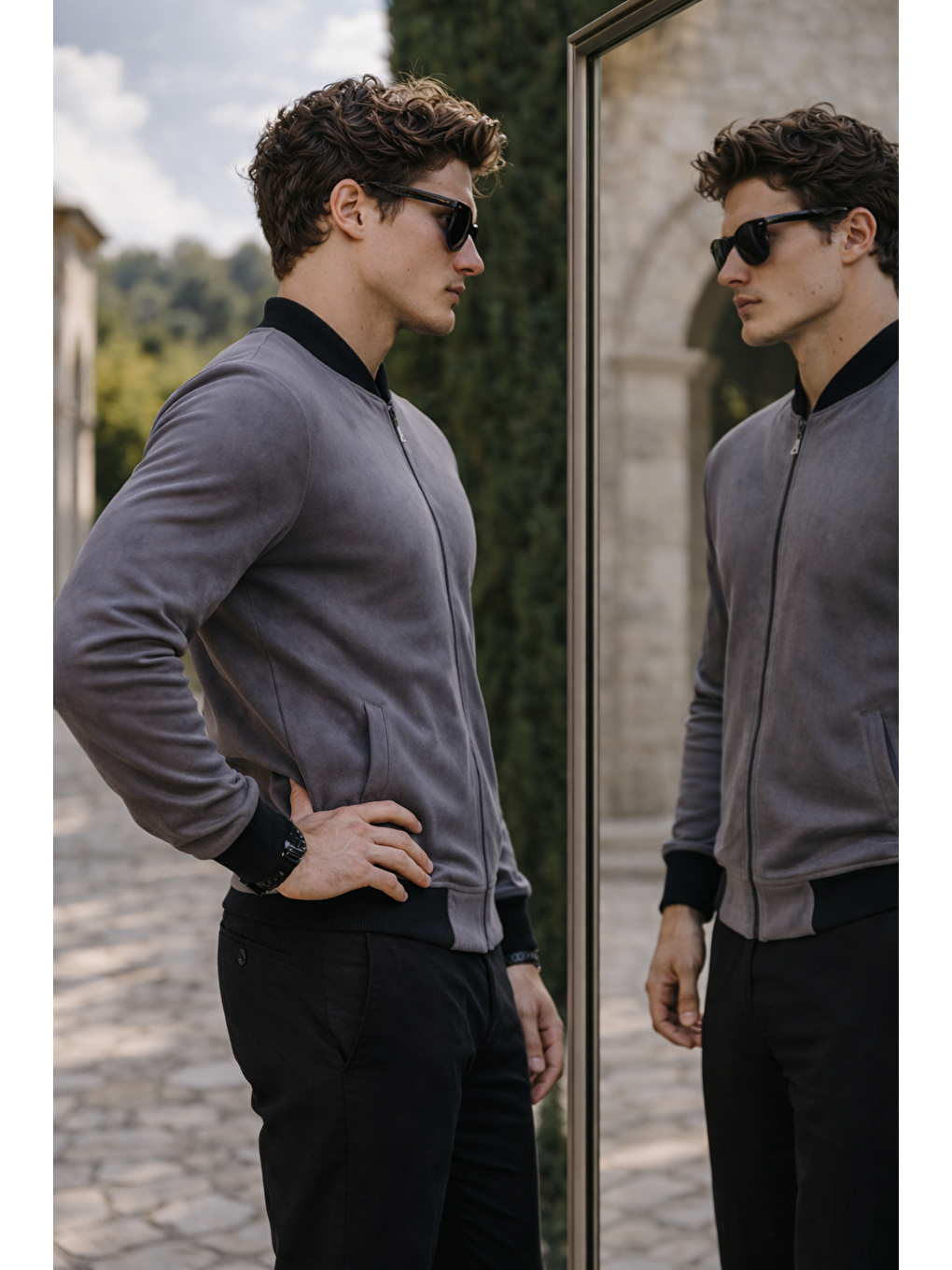 Gri Erkek Premium Comfort Basic Nubuk Süet Füme Ceket-3