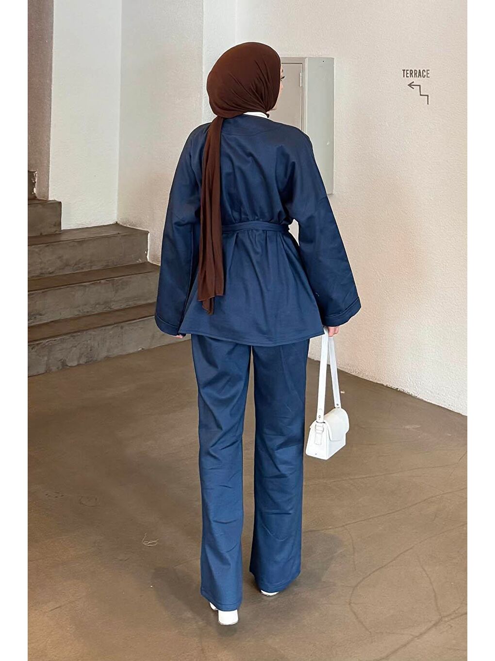 Kuşaklı Gabardin Takım Lacivert-3