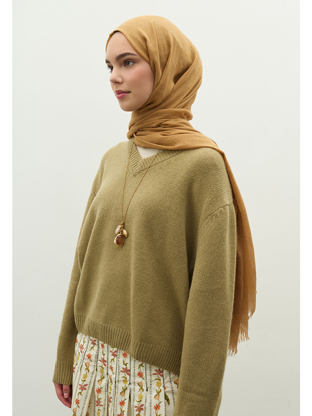 Kahverengi Kaşmir Dokulu Şal Sütlü Kahve-3