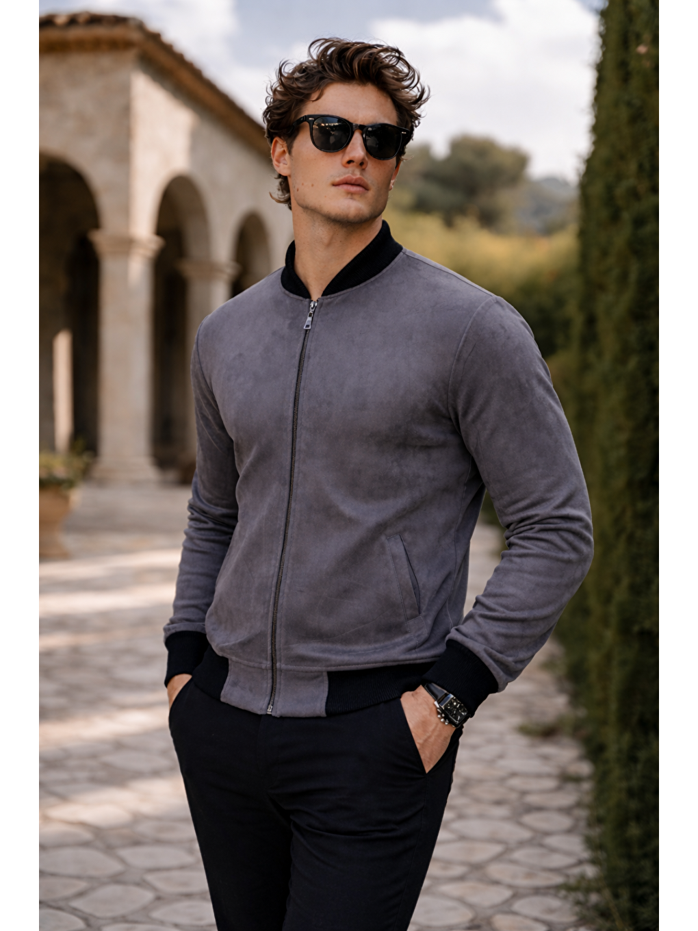 Gri Erkek Premium Comfort Basic Nubuk Süet Füme Ceket-4