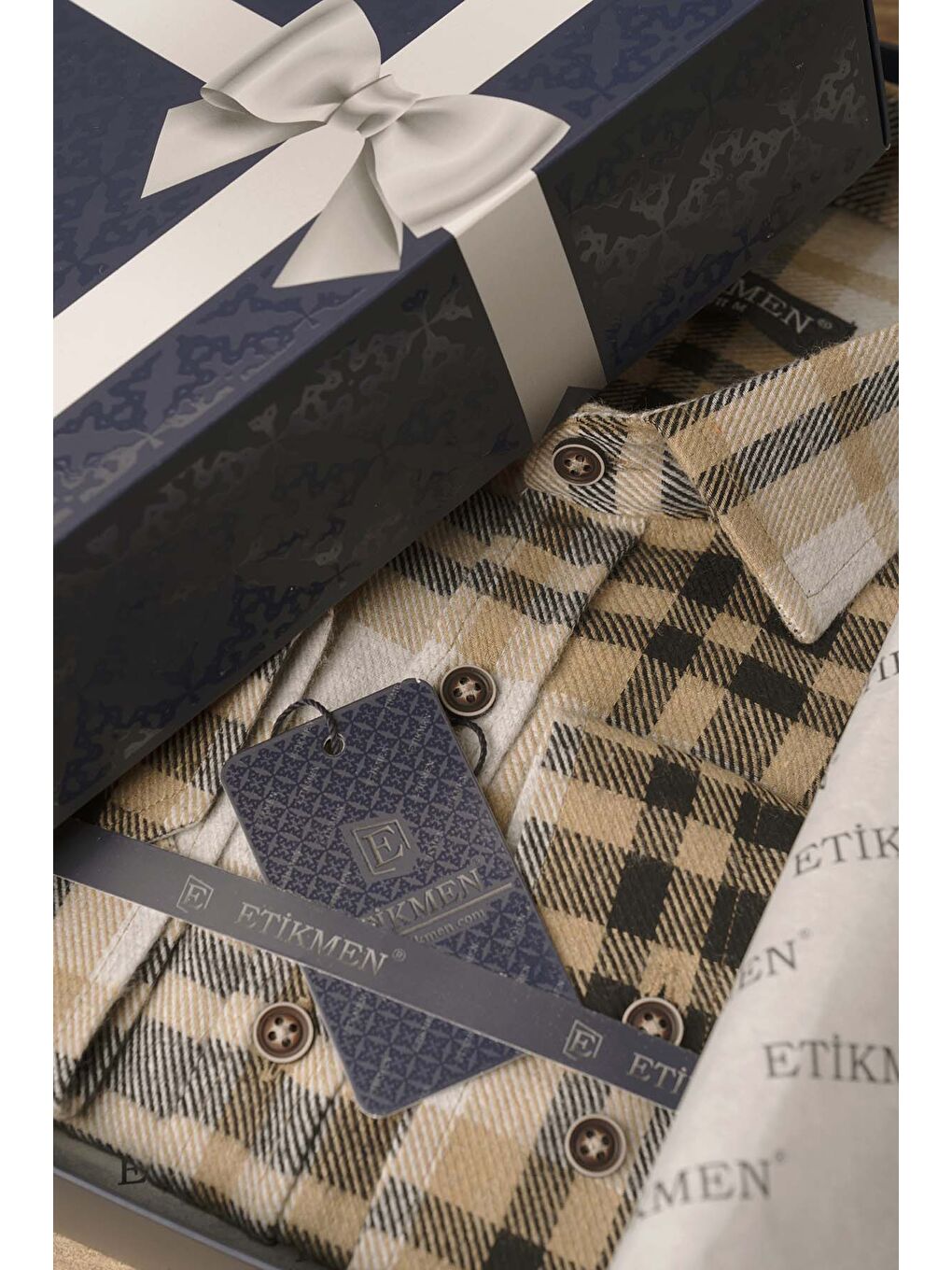 Beyaz Açık Kahve Çizgili SlimFit Oduncu Erkek Gömlek-3