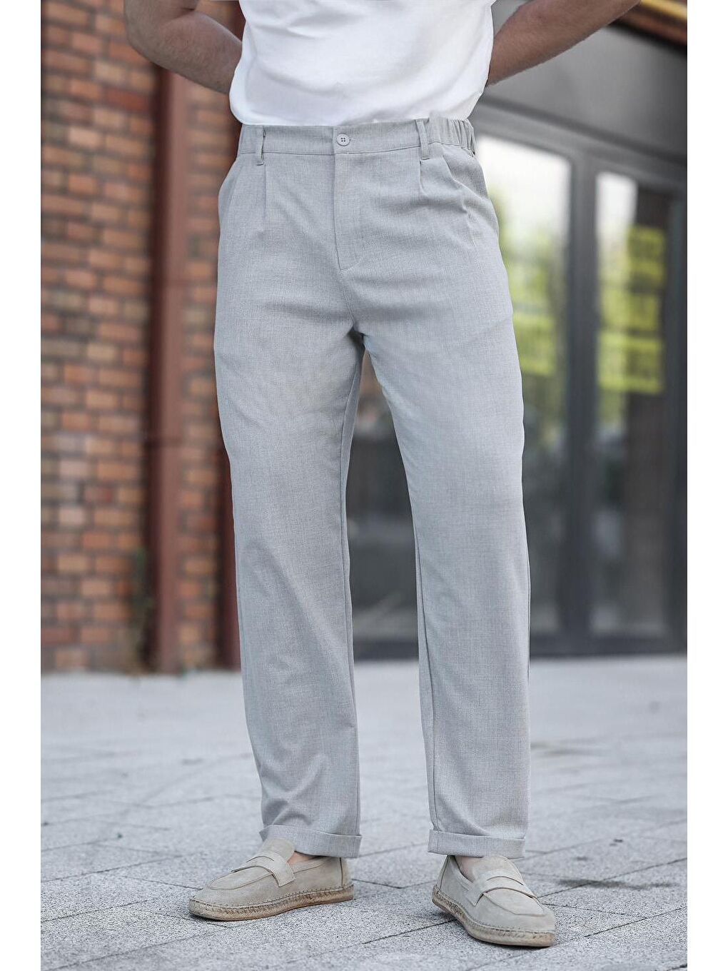 Gri  Erkek Kumaş Pantolon E6577-3