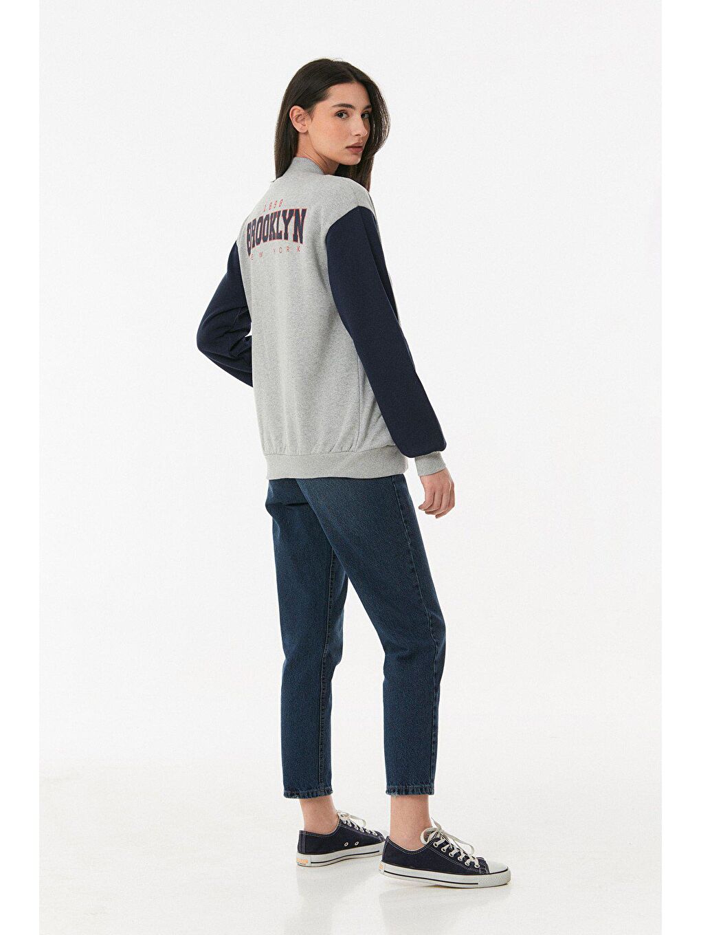 Gri Brooklyn Baskılı Çıt Çıtlı Kolej Ceket-2