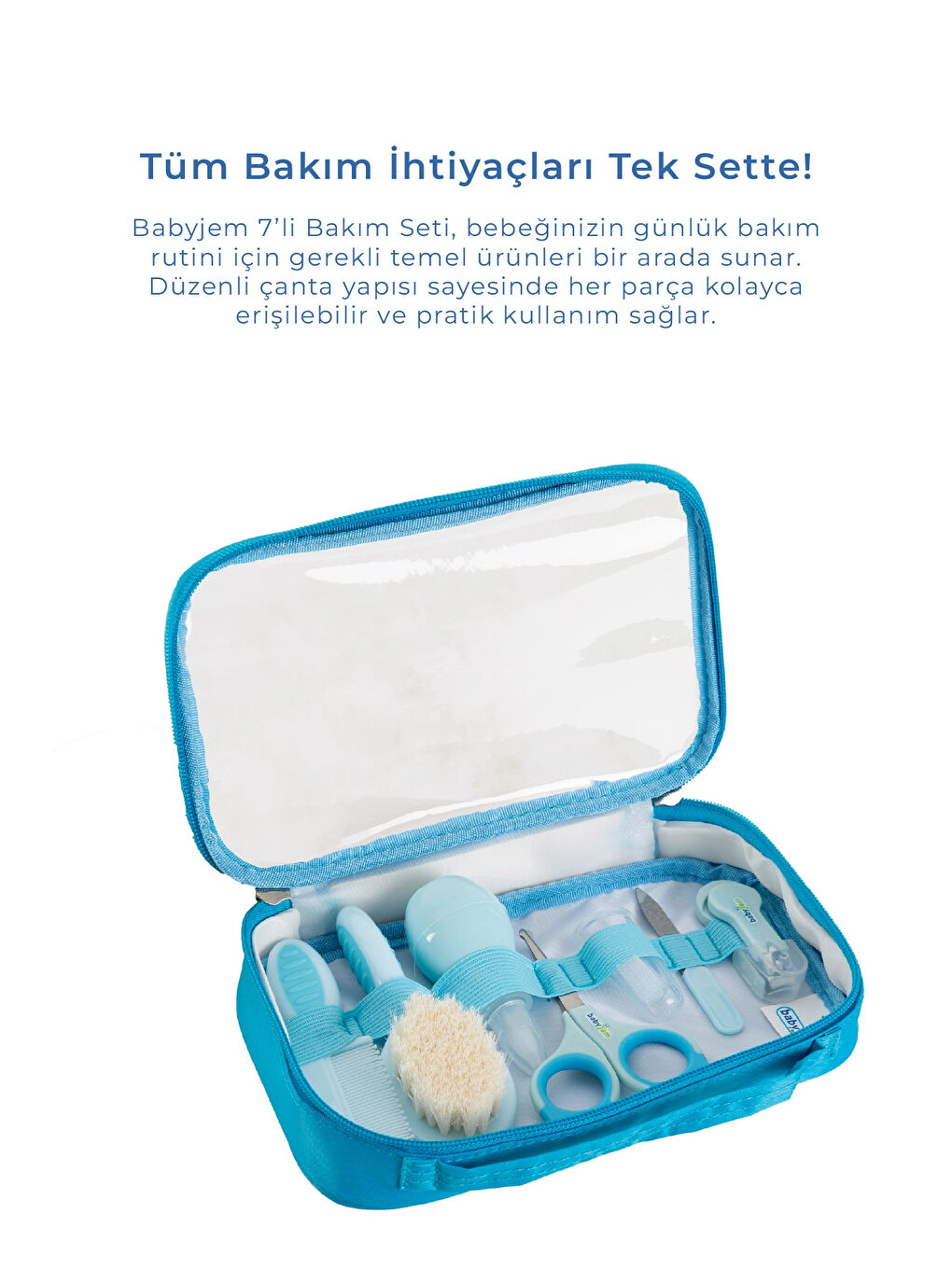Bebek Bakım Bakım Seti Mavi 7 Parça + Pamukçuk Eldiveni Mavi Hediyeli-4