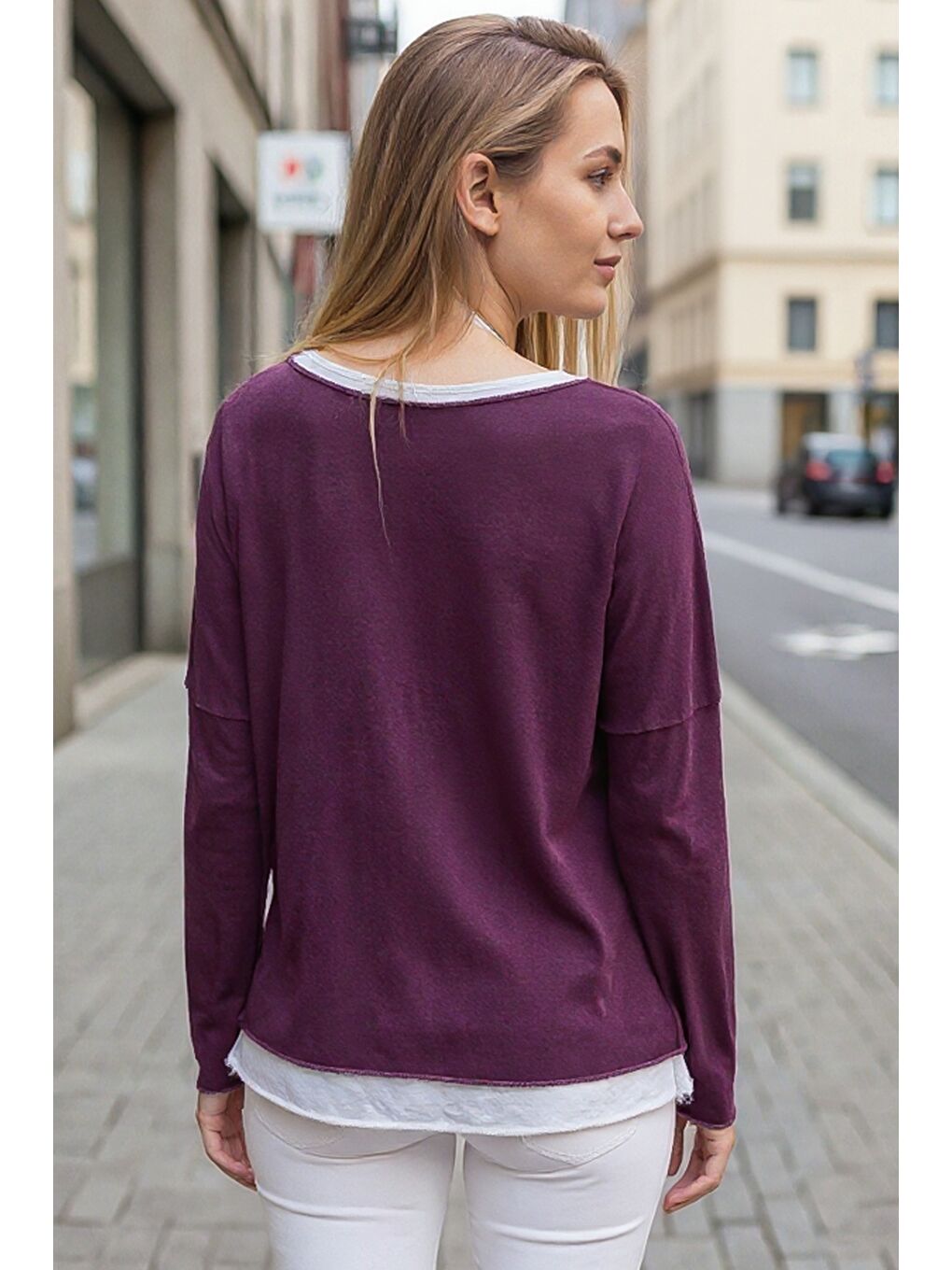 Mürdüm Rengi Havuz Yaka Uzun Kol İnce İkili Set Kolyeli Casual Oversize Triko Bluz 70 74-2