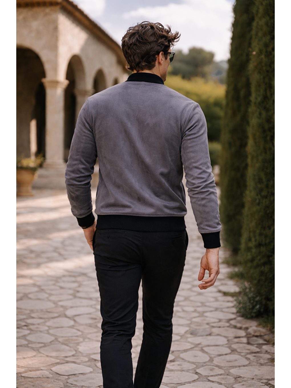 Gri Erkek Premium Comfort Basic Nubuk Süet Füme Ceket-5