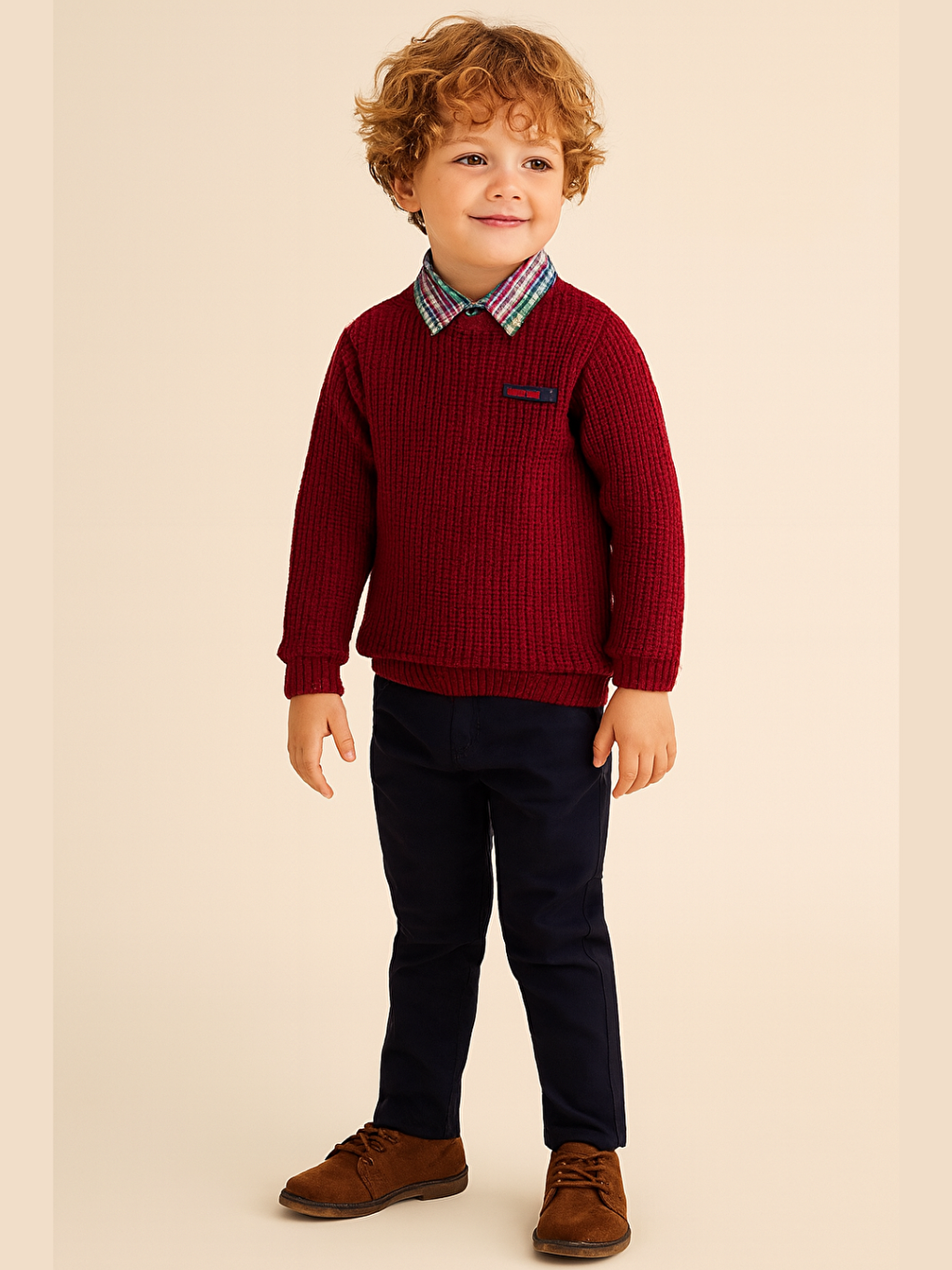 Gri 3'lü Set Triko Sweatshirt & Gömlek & Gabardin Pantolon