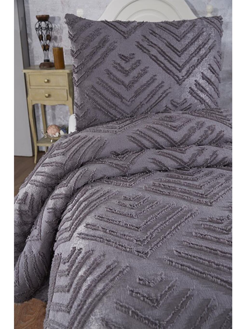 Pine 2 Parça Tek Kişilik Pike Takımı Antrasit-2