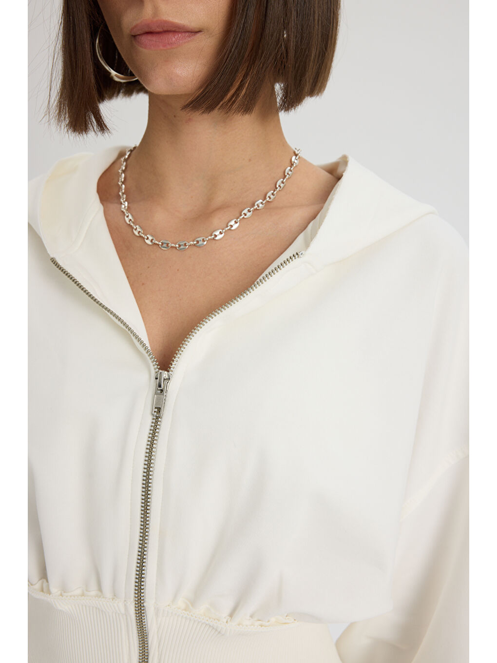 Petal Pis Detay Ekru Crop Eşofman Takım-6