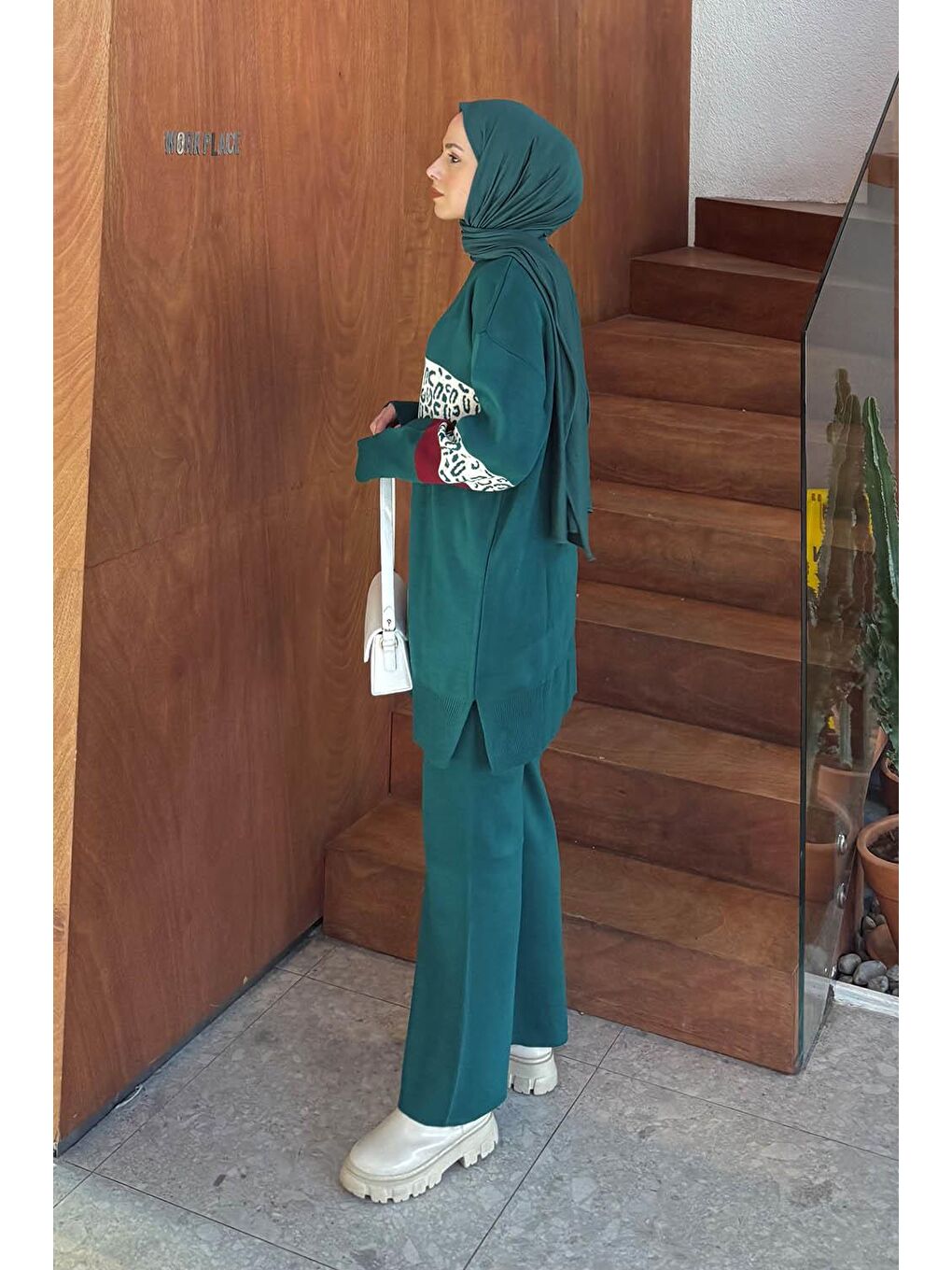 Desenli Triko Takım Zümrüt Yeşili-1