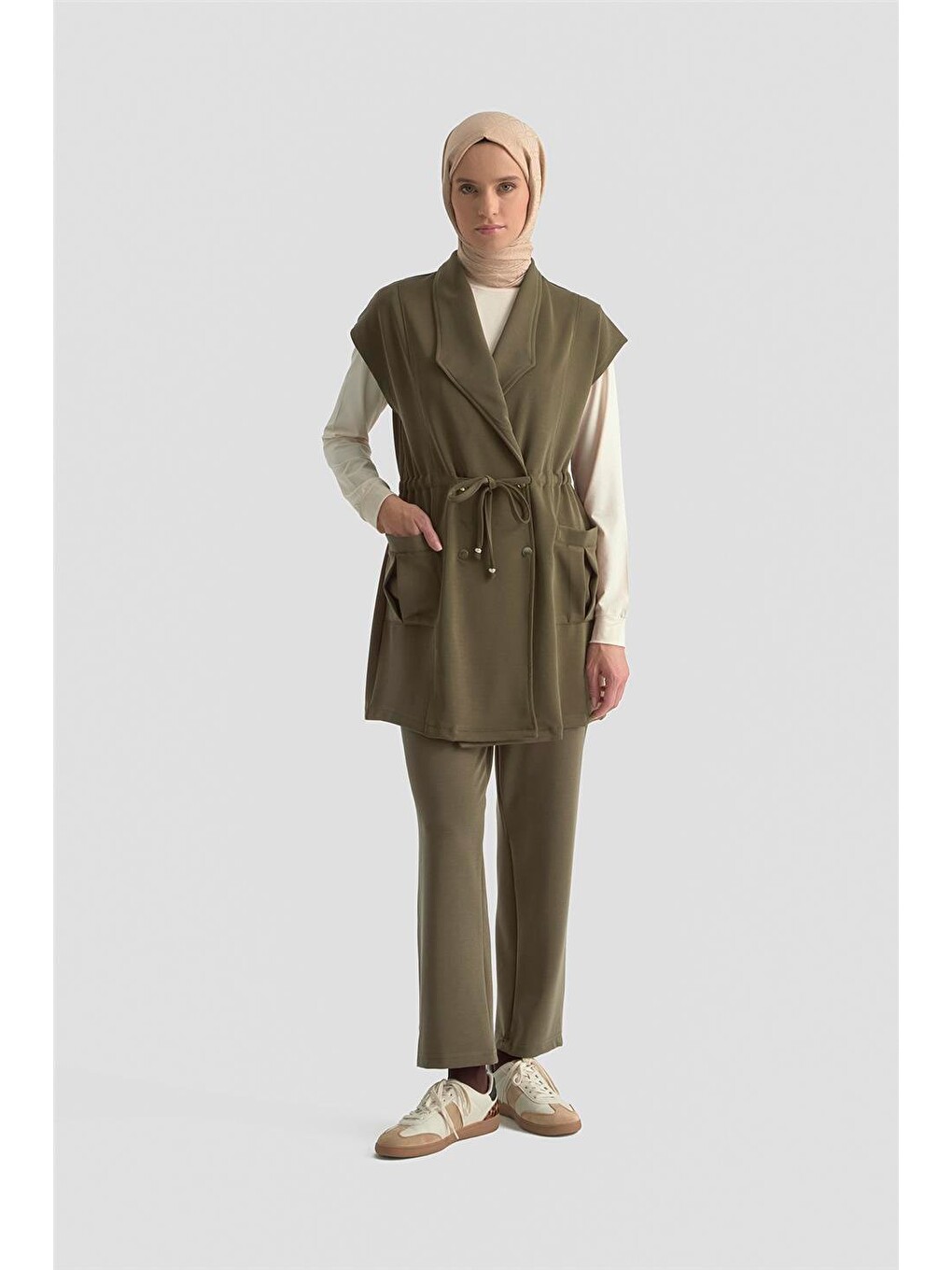 Yelekli Örme Takım 25kd1802 Haki-1