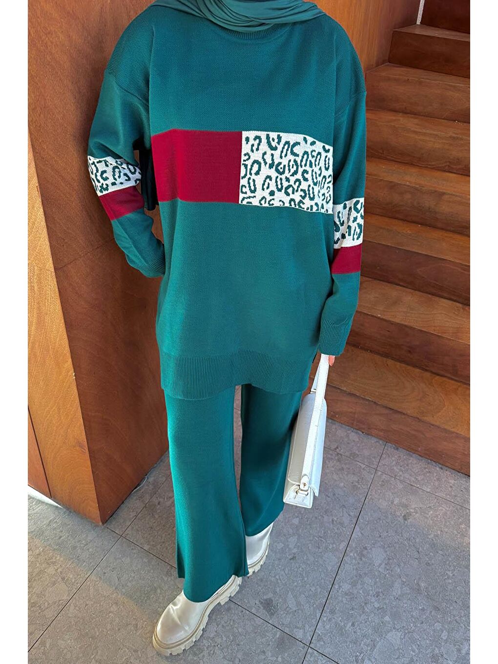 Desenli Triko Takım Zümrüt Yeşili-2