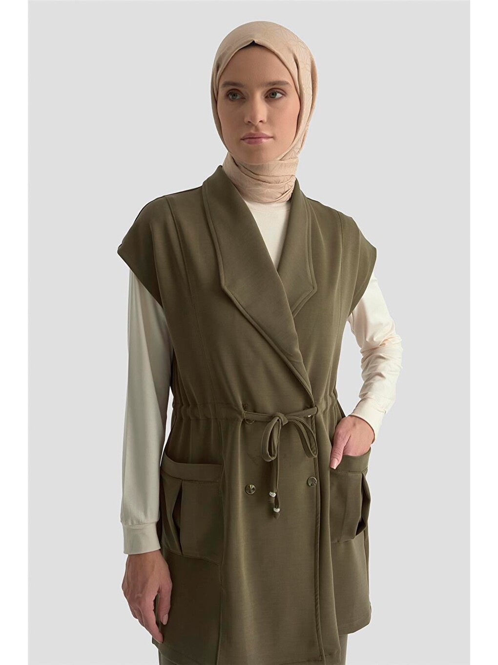 Yelekli Örme Takım 25kd1802 Haki-2