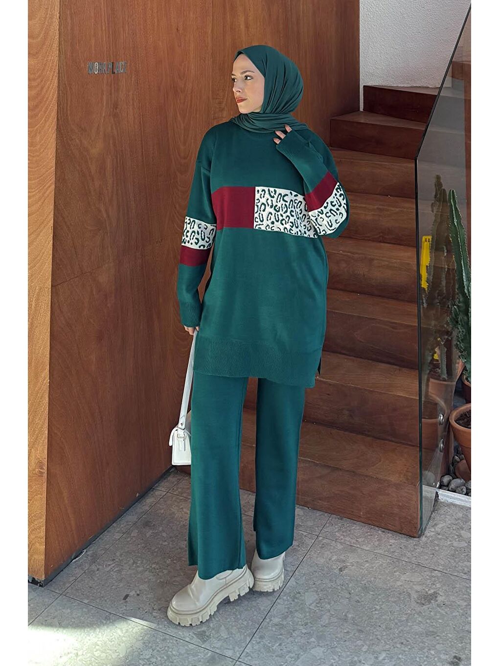 Desenli Triko Takım Zümrüt Yeşili-3