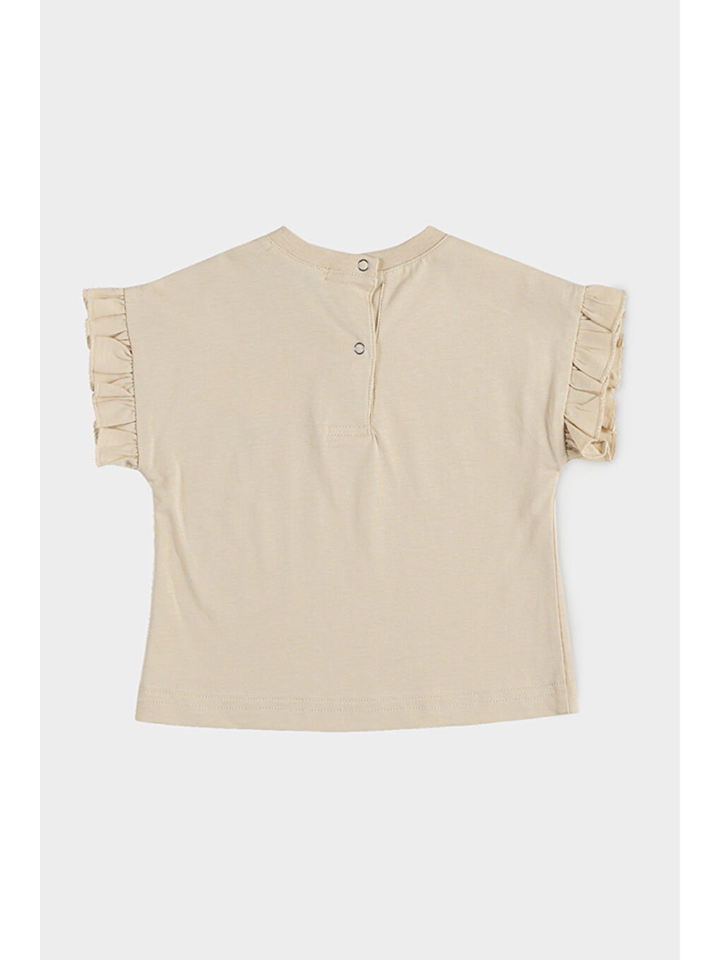 Kız Bebek Kolları Fırfırlı Baskılı Crop Bej Tişört-1