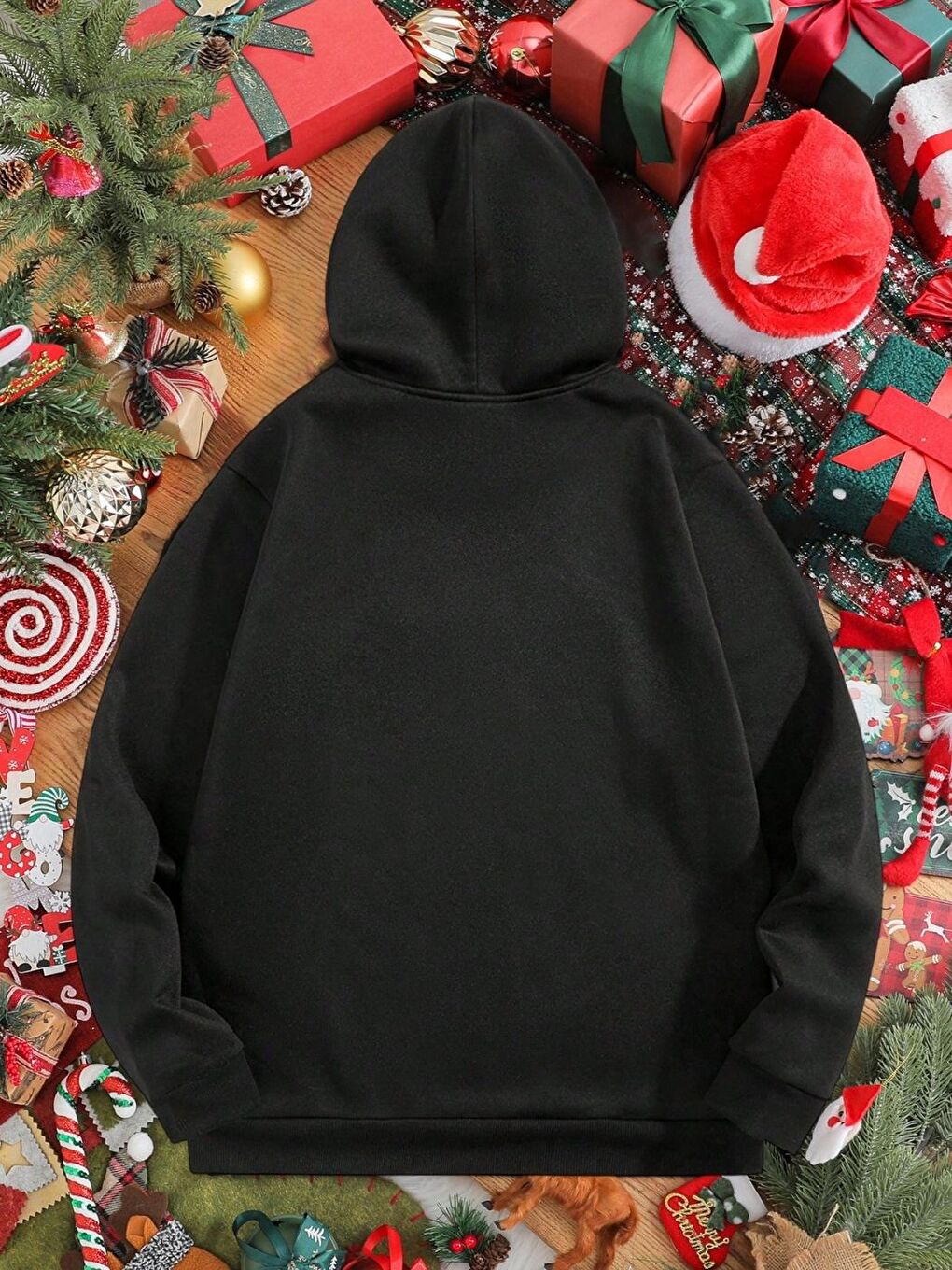 Siyah Good Bye 2025 Baskılı Oversize Kapüşonlu Sweatshirt-1