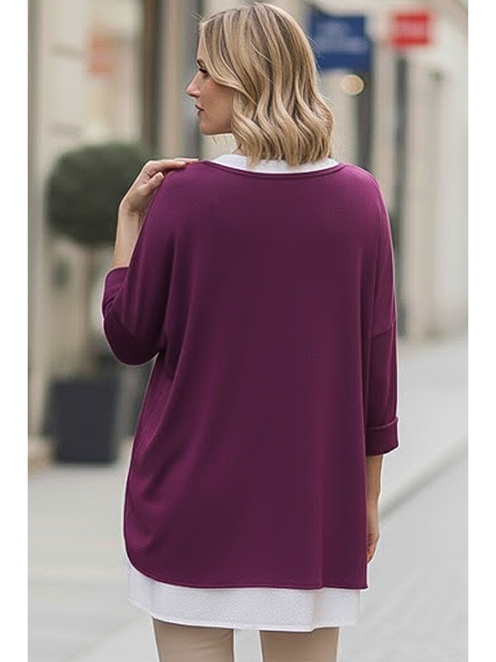 Mürdüm Rengi Havuz Yaka Uzun Kol İnce İkili Set Kolyeli Casual Oversize Triko Bluz 70 74-6