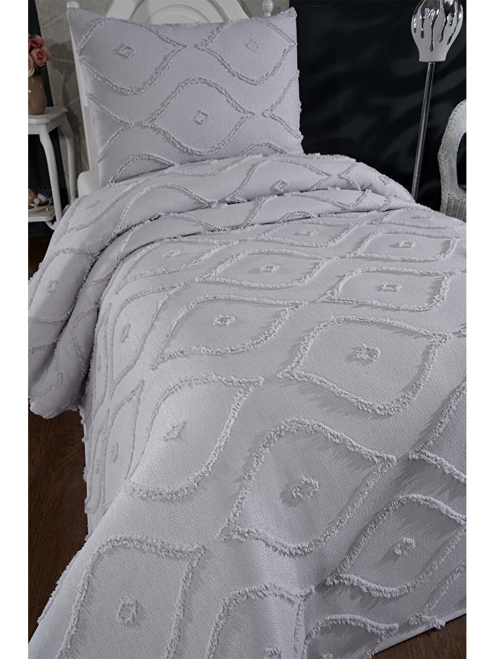 Pirot 2 Parça Tek Kişilik Pike Takımı Gri-1