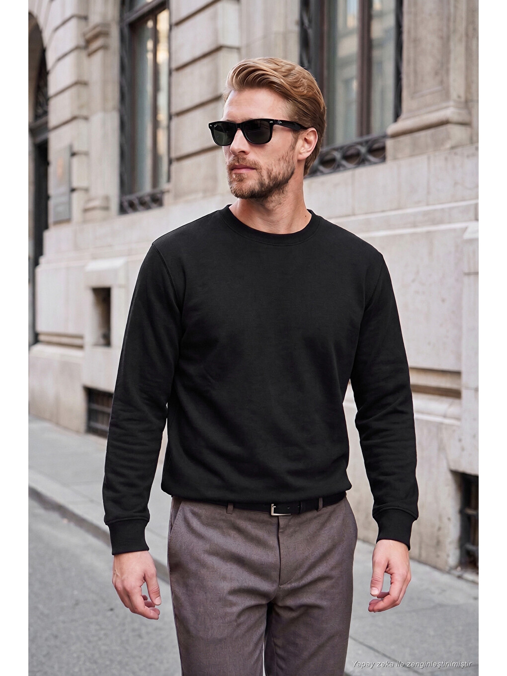 Siyah Pamuklu Relaxed Fit Bisiklet Yaka Sweat 5901257