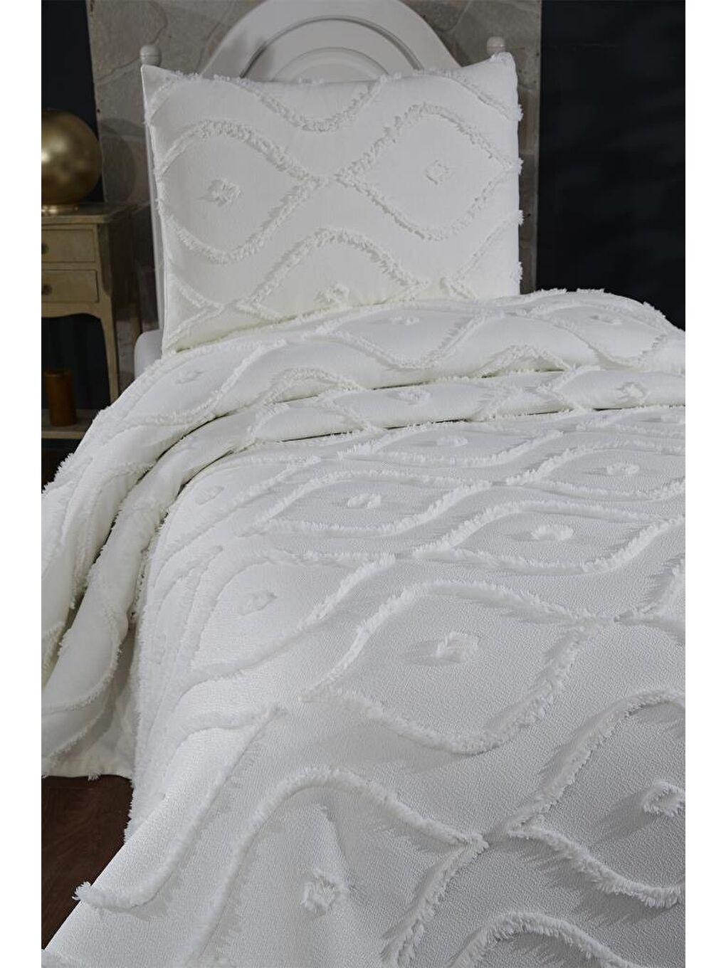 Ekru Pirot 2 Parça Tek Kişilik Pike Takımı Krem-1